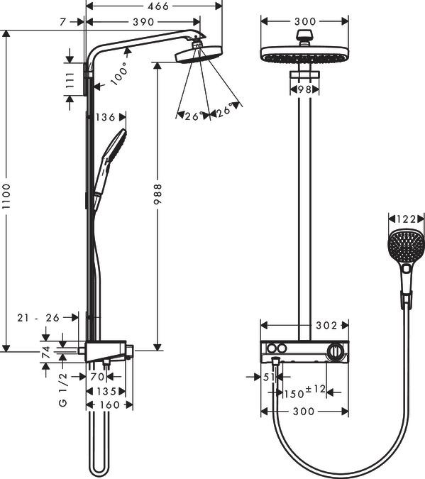 Actual product image hansgrohe Raindance Select E 300 2jet ShowerTablet Showerpipe chrome : Color - White/Chrome