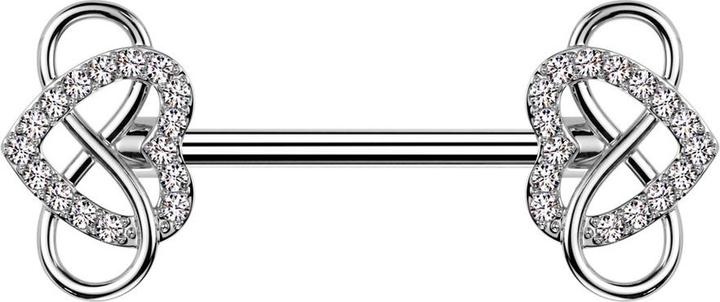 Image du produit Star Piercing Barbell silber mit zwei Herz silber Kristalle silber und Unendlichkeit (Acier chirurgical 316L, Laiton)