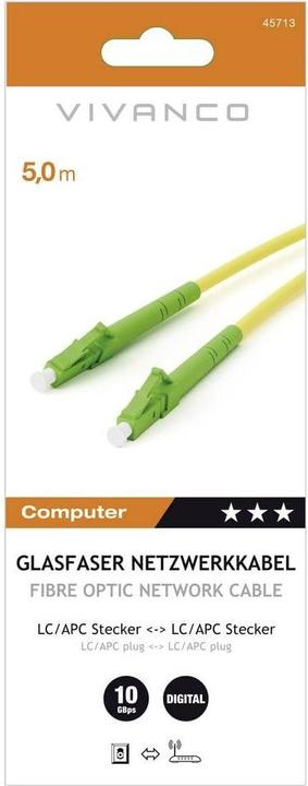 Image du produit Vivanco Câble réseau en fibre optique, LC/APC mâle <> LC/APC mâle, 10Gbit/s, 5m, jaune (UTP, CAT6, 5 m)