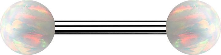 Produktbild Star Piercing Barbell silber mit zwei Kugeln Opal weiss (Chirurgenstahl 316L)