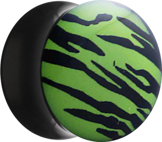 Star Piercing Flared Plug mit Zebramuster grün (ohne Messing, Acryl)