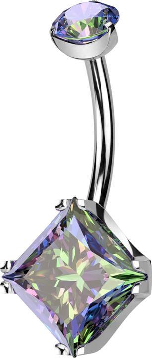 Hollywood Body Jewelry Banane Innengewinde silber runder Kristall dunkel multicolor gefasst und quadrat Kristall dunkel mul (Titan G23, ohne Messing)
