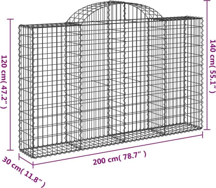 Immagine prodotto VidaXL Gabionen mit Hochbogen 5 Stk. 200x30x120/140cm Verzinktes Eisen