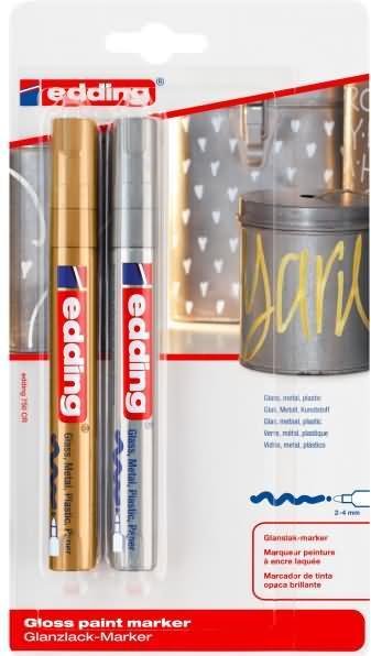 Immagine prodotto Edding Pennarello per vernice lucida 750 (Oro, Argento, 4 mm, 2 x)