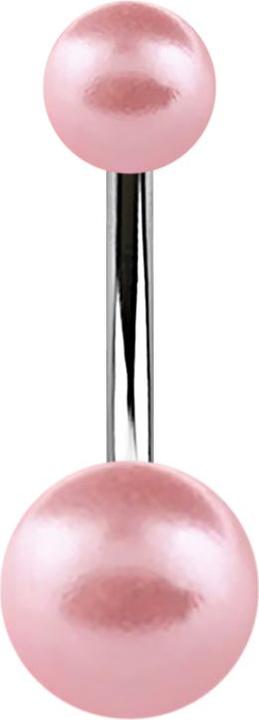 Star Piercing Banane silber mit zwei Perlenkugeln rosa (ohne Messing, Chirurgenstahl 316L)