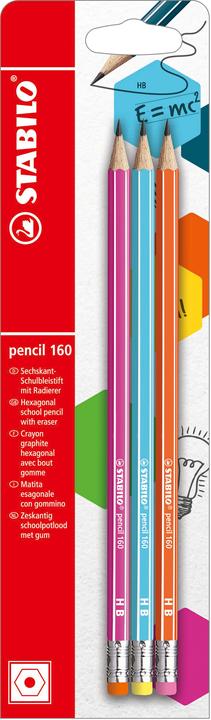 Produktbild STABILO Pencil 160 Bleistift mit Radierer HB (2.20 mm, HB, 3 x)