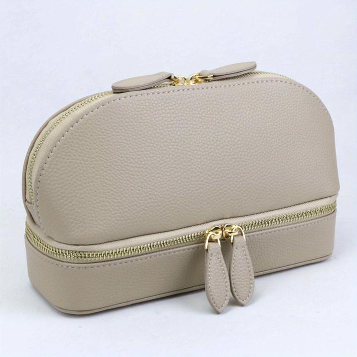 Image du produit Only-Bags.Store Trousse de maquillage double couche de grande capacité, boîte à bijoux en cuir PU de couleur unie
