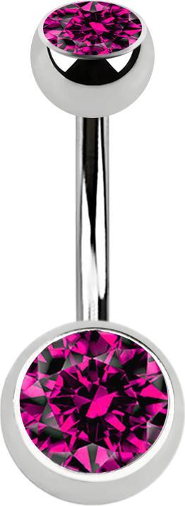 Actual product image Star Piercing Banana silver with two balls crystal fuchsia (Surgical steel 316L, without brass)