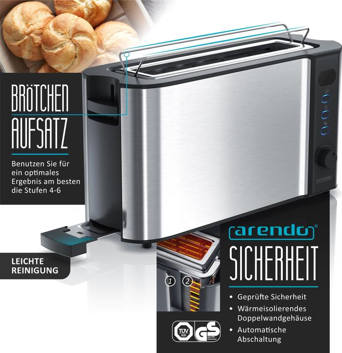 Produktbild Arendo Frühstücks Set, Wasserkocher 1,7l Temperaturwahl, 2-Scheiben Toaster & Eierkocher für 3 Eier, Silber