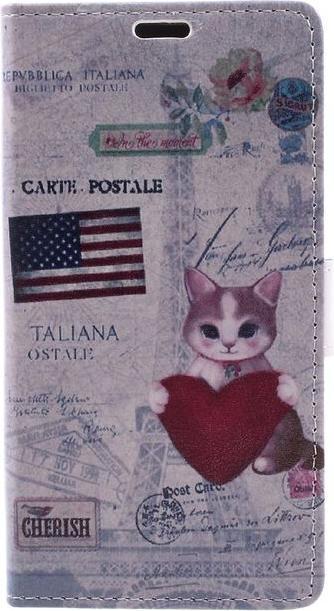 Produktbild MU Style Case aus Leder mit USA Flagge und Katze (Blackberry DTEK60)