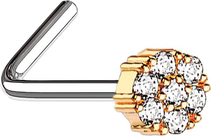 Actual product image Star Piercing Nasenstecker gewinkelt rosegold Blume mit Kristall (Surgical steel 316L, Brass)