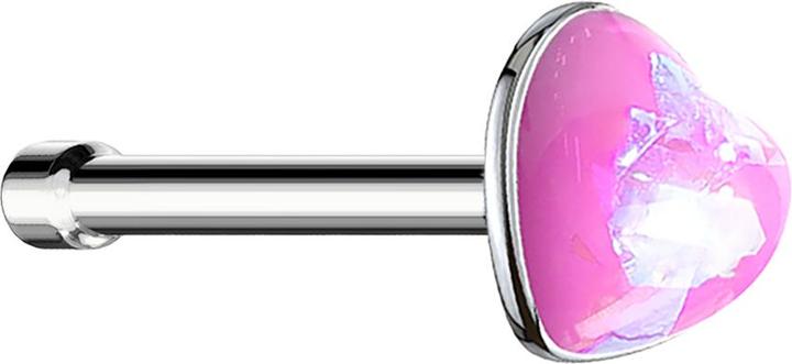 Image du produit Star Piercing Nasenstecker gerade silber mit Opal Herz pink (Acier chirurgical 316L, sans laiton)