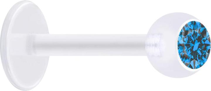 Star Piercing Micro Labret transparent mit Kugel und Kristall hellblau (ohne Messing, Bioflex)