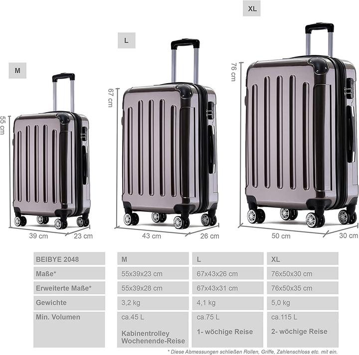 Immagine prodotto Beibye 2048 Valigia trolley a guscio rigido, Caffè L (75 l, L (90 - 115l))