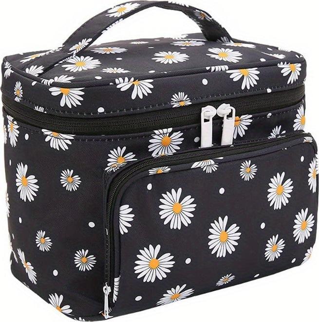 Produktbild Only-Bags.Store Daisy Print Makeup Tasche grosse Kosmetiktasche mit Pinselhalter Reise Make Up Tasche