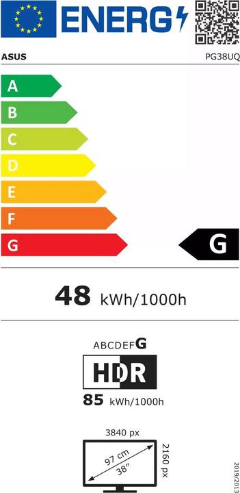 Energy Label ASUS ROG Swift PG38UQ (3840 x 2160 Pixels, 38")