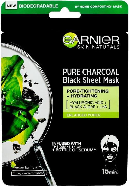 Immagine prodotto Garnier Maschera tessile con estratto di alghe marine e carbone puro Natura L S (Maschera in tessuto nero) (28 ml)