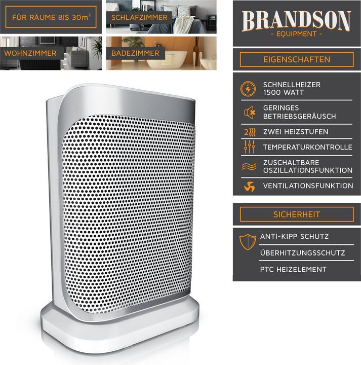 Immagine prodotto Brandson Termoventilatore con elemento riscaldante in ceramica da 1500 W (1500 W)