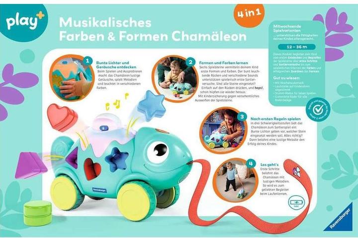 Produktbild Ravensburger 4875 play+ Musikalisches Formen und Farben Chamäleon, Farben- und Formensortierer, mit (Deutsch)