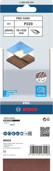 Immagine prodotto Bosch Professional Zubehör Nastro abrasivo PRO X440, 75 x 533 mm, G220 (220)