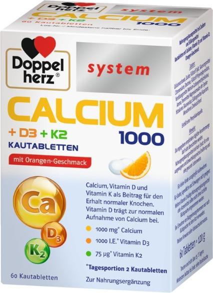 Image du produit Doppelherz Calcium 1000+D3+K2 system, 60 comprimés (60 pièce(s), Cachets)