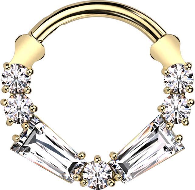 Star Piercing Micro Segmentring klappbar vergoldet fünf Kristalle rund zwei Kristalle Baguette (ohne Messing, Titan G23)