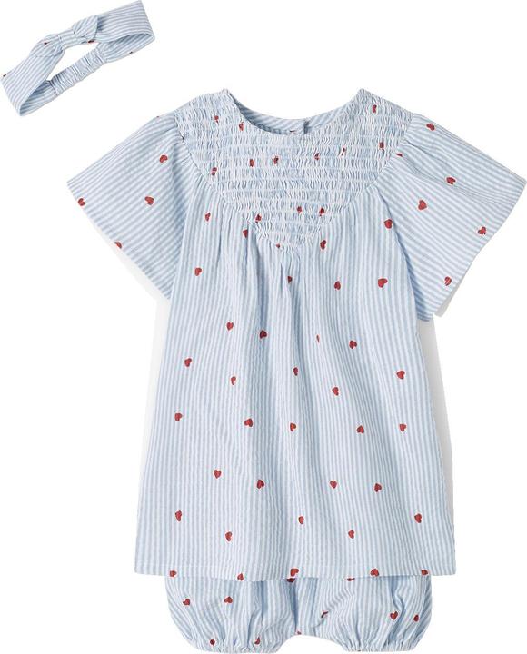 Image du produit Vertbaudet Ensemble bébé en seersucker : robe, short & serre-tête (92)
