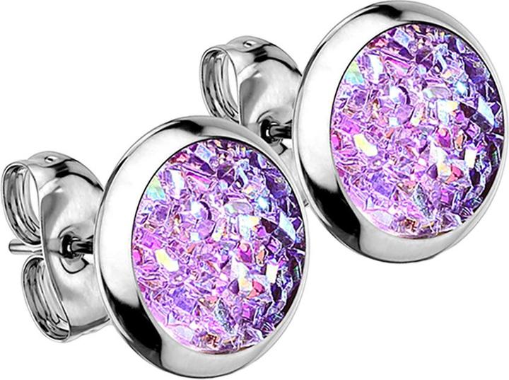 Image du produit Star Piercing Boucles d'oreilles argent avec pierre Druse violette (sans laiton, Acier chirurgical 316L)
