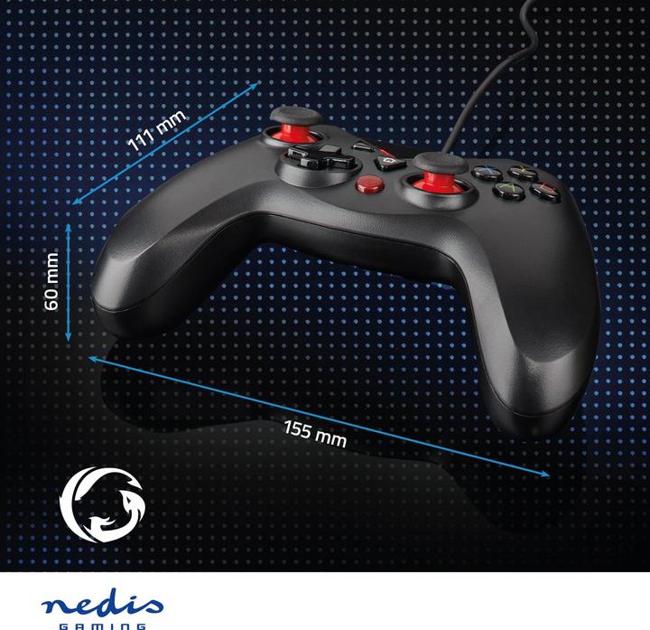 Produktbild Nedis Gamepad | USB Type-A | Stromversorgung über USB | PC | Anzahl Knöpfe: 12 | Kabellänge: 1.60 m (PC)