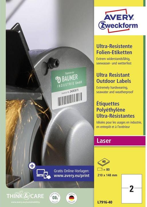 Image du produit Avery SW. Etiquettes 210x148mm L7916-40 weiss, matt, A4 40 Blatt