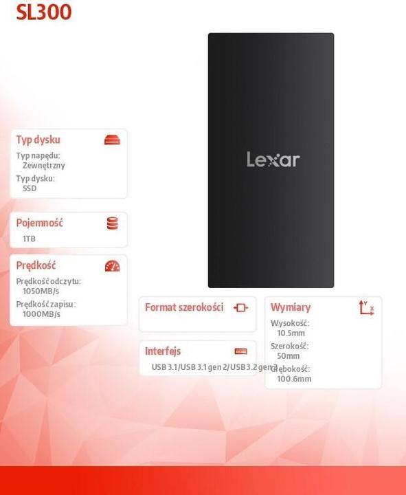 Produktbild Lexar SSD USB3.2 1TB EXT./LSL300001T-RNBNG (1000 GB)