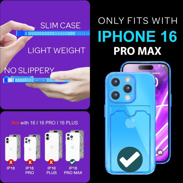 Immagine prodotto Nalia Portacarte trasparente in silicone trasparente al neon (Apple iPhone 16 Pro Max)