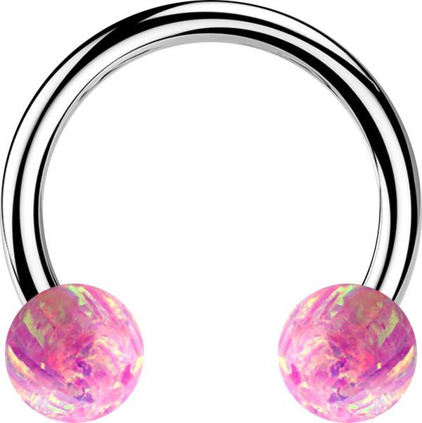 Star Piercing Micro Circular Barbell silber mit zwei Kugeln Opal pink (ohne Messing, Chirurgenstahl 316L)