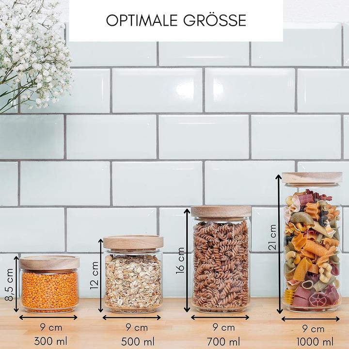 Image du produit Econovo 4-teiliges Vorratsgläser-Set, stapelbar, luftdicht