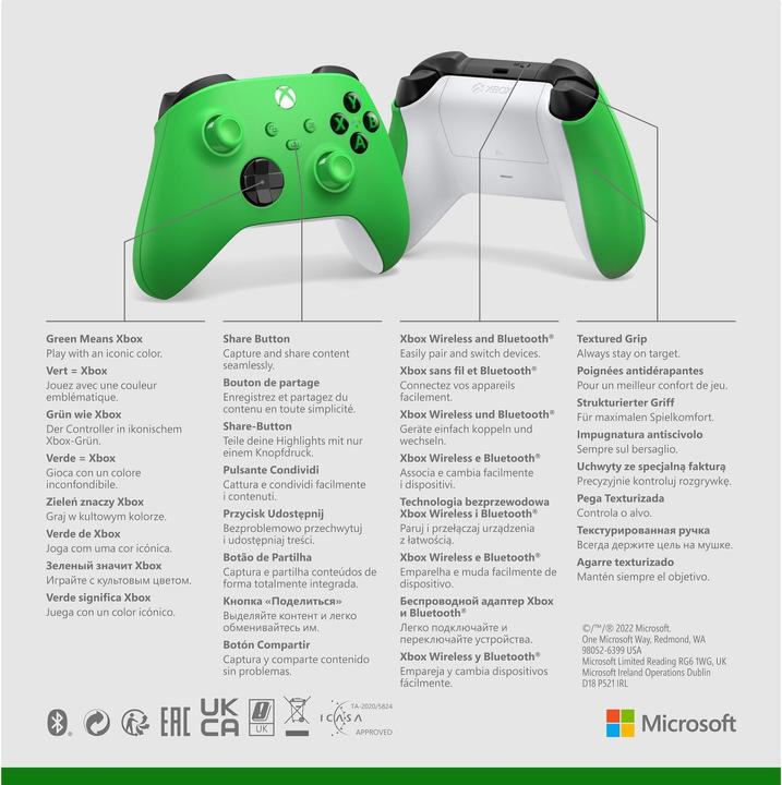 Actual product image Microsoft Xbox Wireless Controller - Velocity Green (Xbox Series X, Xbox One X, Xbox One S, Xbox Series S, PC)