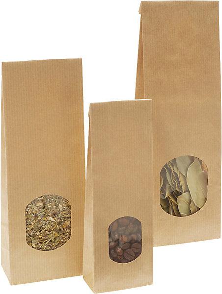 Image du produit kaiserkraft Sachets à fond plat avec fenêtre, en papier kraft, OPP, L x l 250 x 80 mm, lot (500 pièce(s))