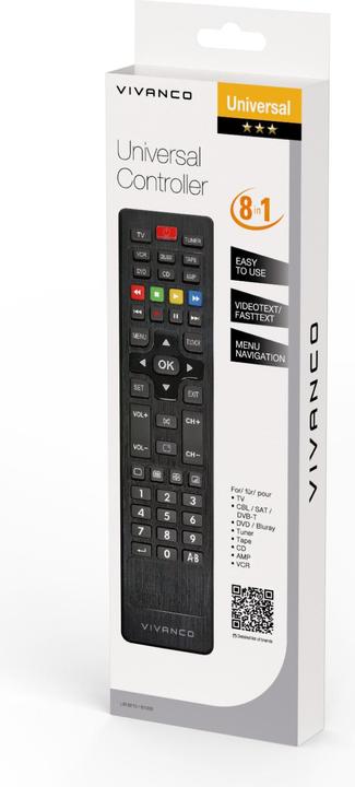 Produktbild Vivanco 8 in 1 Universal Fernbedienung, schwarz (Universal Fernbedienung, Infrarot)