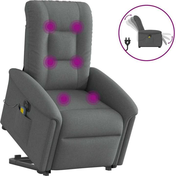 Produktbild VidaXL Elektrischer Massagesessel mit Aufstehhilfe Dunkelgrau Stoff