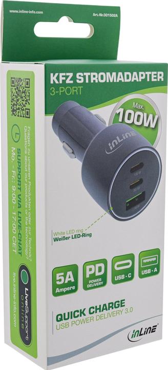 Actual product image InLine USB car power adapter Power Delivery