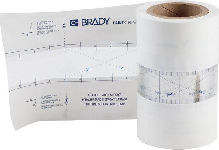 Produktbild Brady PaintStripe Schablone – Durchgehende Linie, Polyester, Transparent/Weiss, 50.80 mm x 30.50 m