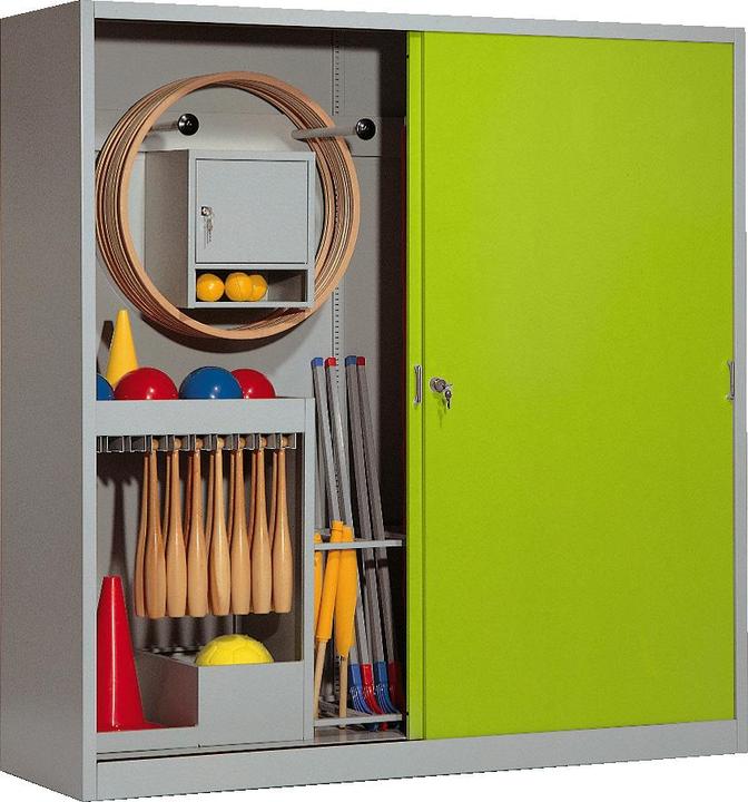 Image du produit C+P Armoire à matériel de sport (HxLxP : 195x190x60 cm, avec portes coulissantes en tôle pleine, type 5)