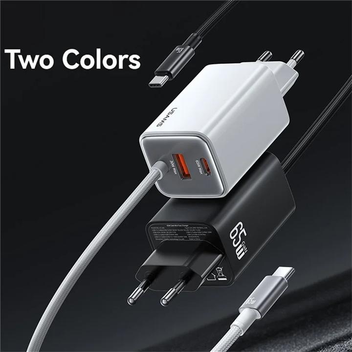 Actual product image Usams Ładowarka sieciowa JC Series CC266 65W GaN Fast Charger 2xUSB-C 1xUSB-A czarny (65 W)
