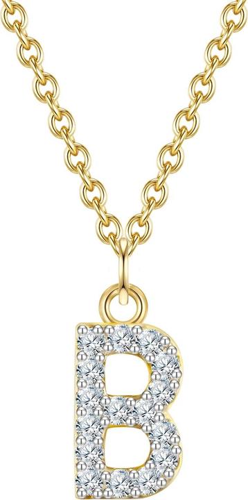 Actual product image Glanzstücke München Ladies letter B sterling silver cubic zirconia yellow gold 45.0 cm base chain + 5.0 cm extension - (Sterling Silver, 40 - 45 cm)