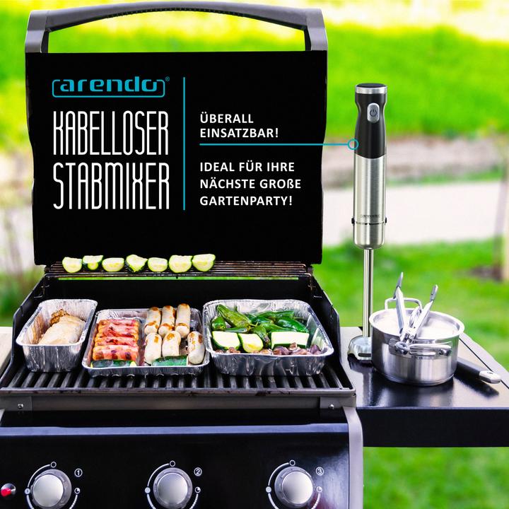 Produktbild Arendo Stabmixer Kabellos, Edelstahl, DC Pürierstab mit Akku, 600ml Messbecher, ohne Kabel, Akkubetrieb