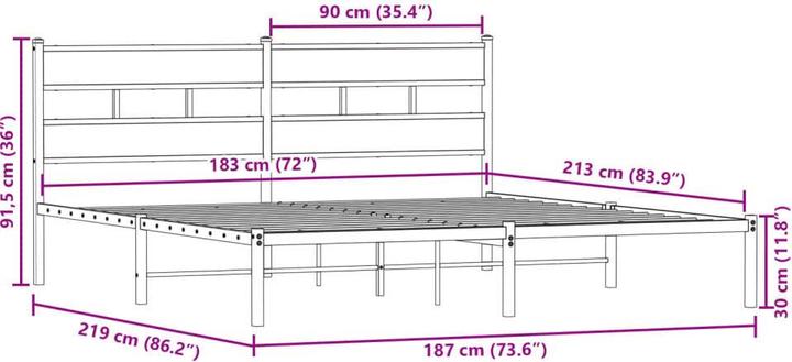Actual product image VidaXL Metal bed Bed frame Bed Slatted frame Double bed without mattress 183x213cm (183 x 213 cm)
