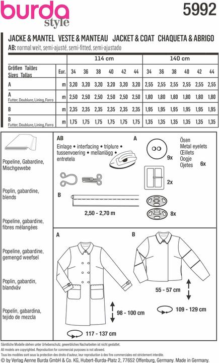 Produktbild Schnittmuster Jacke & Mantel – doppelreihig geknöpft