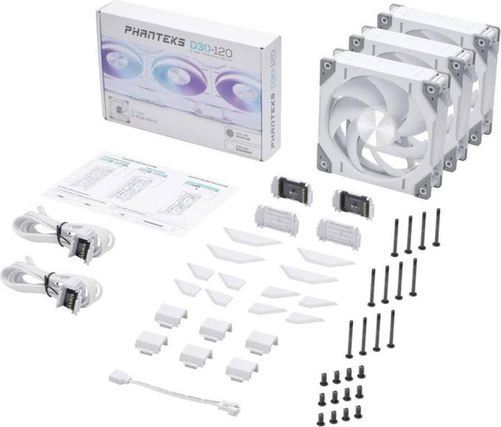 Actual product image Phanteks D30 PWM Regular Airflow D-RGB Fan, 3-pack - 120mm, white (120 mm, 3 x)