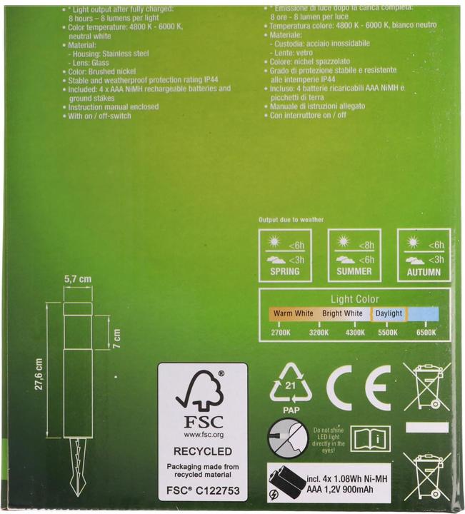 Immagine prodotto EZ Solar Luci solari in acciaio inox - 4 pezzi (8 lm, IP44)