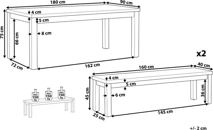 Produktbild Beliani Gartenmöbel Set Beton / Akazienholz grau Tisch mit 2 Bänken OSTUNI (180 cm)