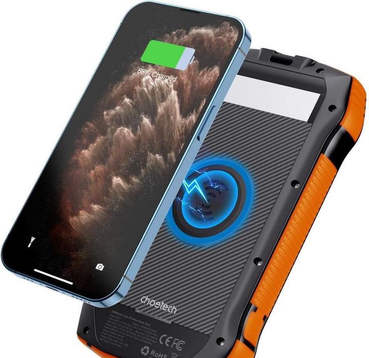 Produktbild Choetech Solar power bank with inductive charging 20000mAh PD 20W / QC 18W / Qi 10W (B657) (20000 mAh, 20 W, 20000 Wh)